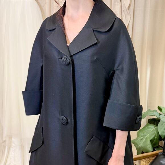 Vintage 60s Jackie Mod Swing Coat Elegant Bell Sleeve Old Money Luxury Coquette - Picture 7 of 16